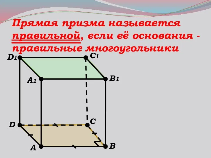 Прямая призма называется правильной, если её основания - правильные многоугольники B1