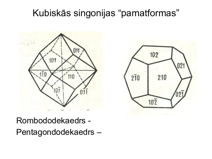 Kubiskās singonijas “pamatformas” Rombododekaedrs - Pentagondodekaedrs –