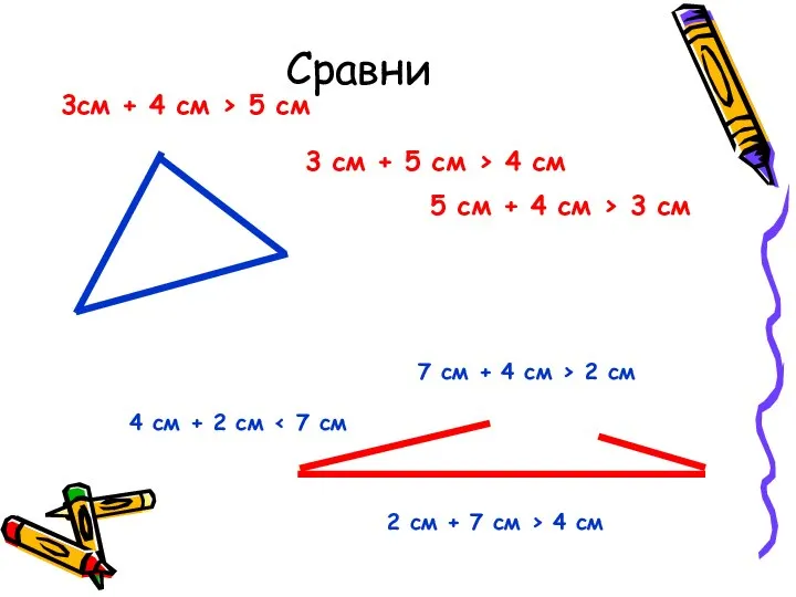 3см + 4 см > 5 см 3 см + 5