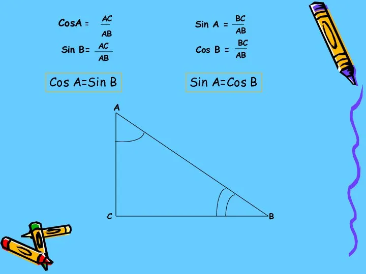 CosA = A B C AC AB Sin A = BC