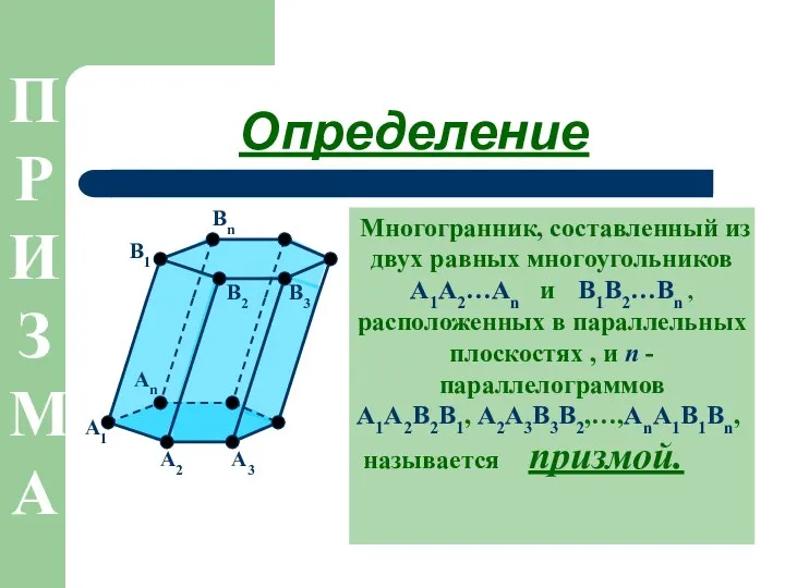 Многогранник, составленный из двух равных многоугольников A1А2…Аn и B1B2…Bn , расположенных