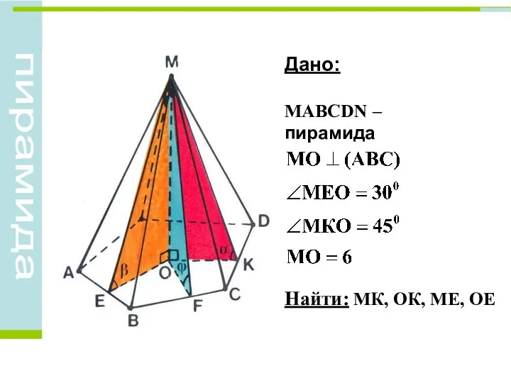 Дано: МАВСDN – пирамида Найти: МК, ОК, МЕ, ОЕ