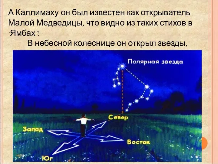 А Каллимаху он был известен как открыватель Малой Медведицы, что видно