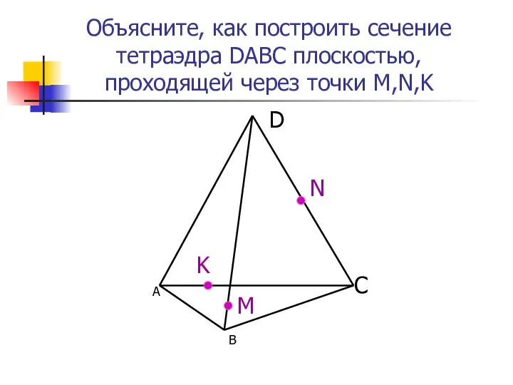 А B D C N M Объясните, как построить сечение тетраэдра