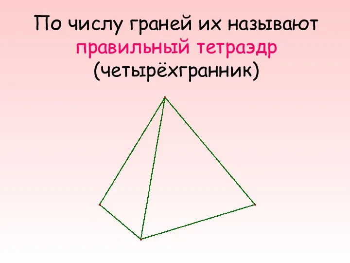 По числу граней их называют правильный тетраэдр (четырёхгранник)