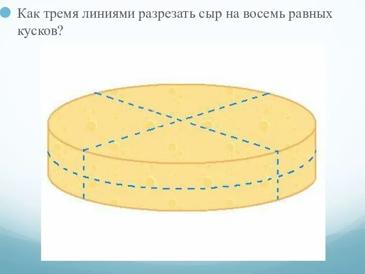 Как тремя линиями разрезать сыр на восемь равных кусков?