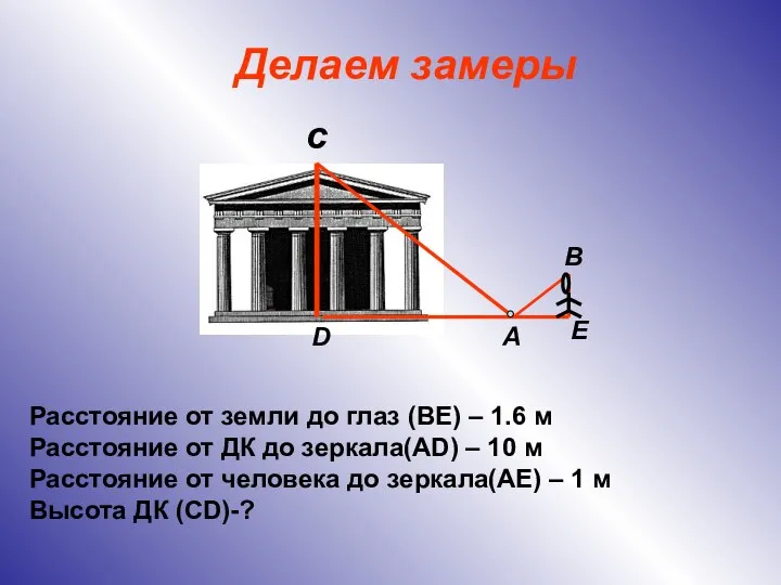 Делаем замеры Расстояние от земли до глаз (ВЕ) – 1.6 м