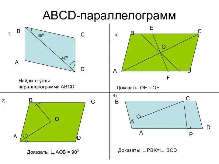 ABCD-параллелограмм A B C D 350 400 Найдите углы параллелограмма ABCD