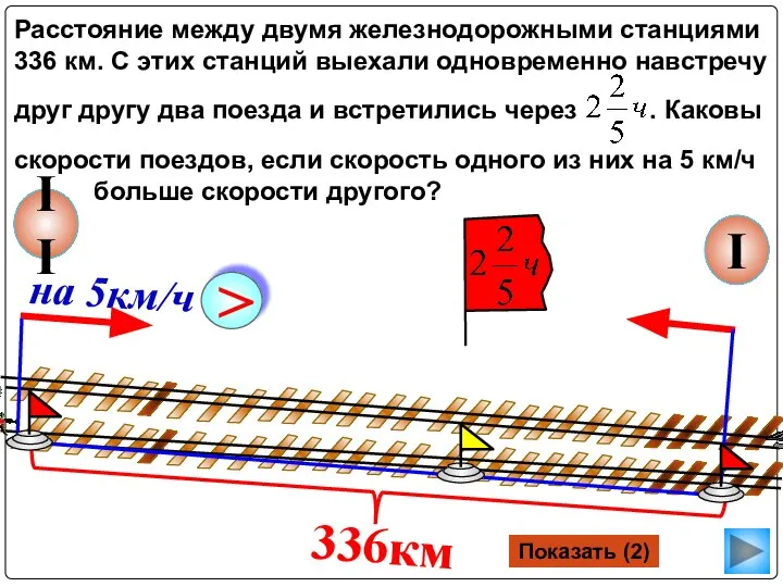 I Расстояние между двумя железнодорожными станциями 336 км. С этих станций