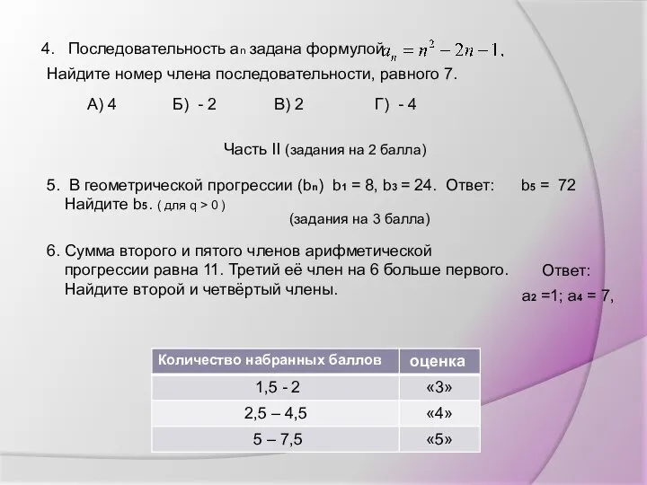 Г) - 4 А) 4 Б) - 2 В) 2 Часть