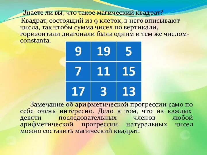 Знаете ли вы, что такое магический квадрат? Квадрат, состоящий из 9