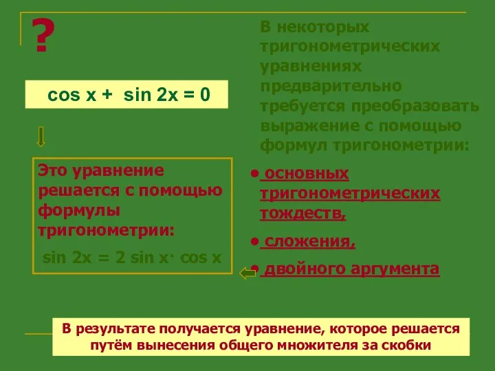 cos x + sin 2x = 0 ? Это уравнение решается