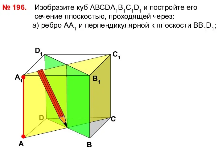 № 196. D В D1 С1 Изобразите куб АВСDА1В1С1D1 и постройте