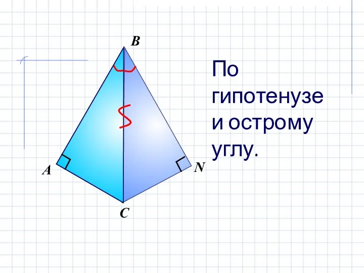 В А С N По гипотенузе и острому углу.