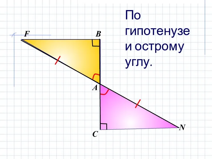 В А С N По гипотенузе и острому углу. F