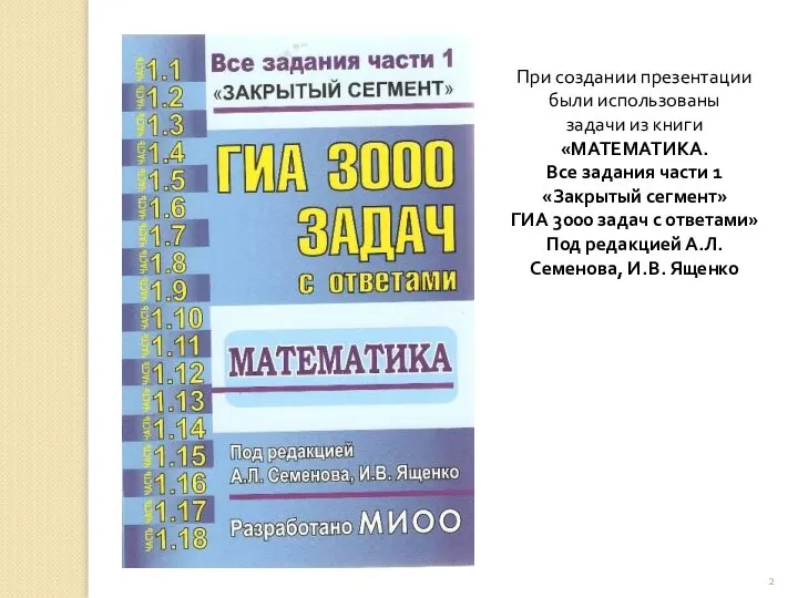 При создании презентации были использованы задачи из книги «МАТЕМАТИКА. Все задания