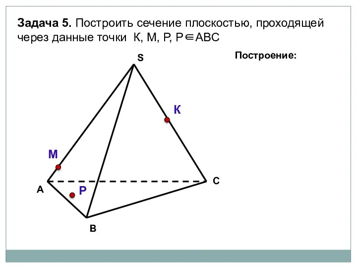 А В С S Задача 5. Построить сечение плоскостью, проходящей через