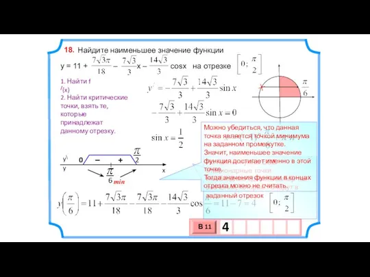 Найдите наименьшее значение функции y = 11 + – х –