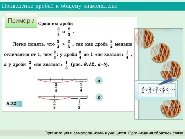 Приведение дробей к общему знаменателю Организация и самоорганизация учащихся. Организация обратной связи Пример 7