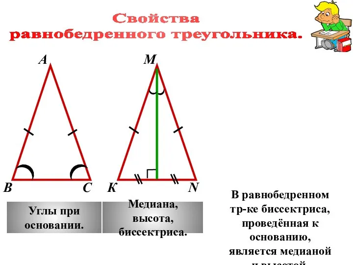 А М В К С N Углы при основании. Медиана, высота,