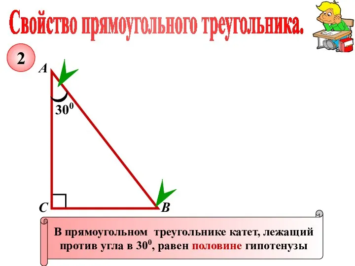 Свойство прямоугольного треугольника. А В С В прямоугольном треугольнике катет, лежащий