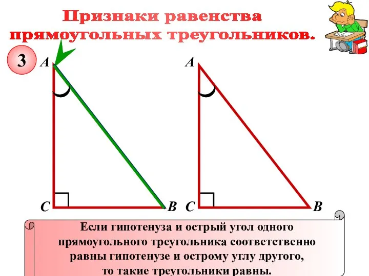 Признаки равенства прямоугольных треугольников. А В С Если гипотенуза и острый