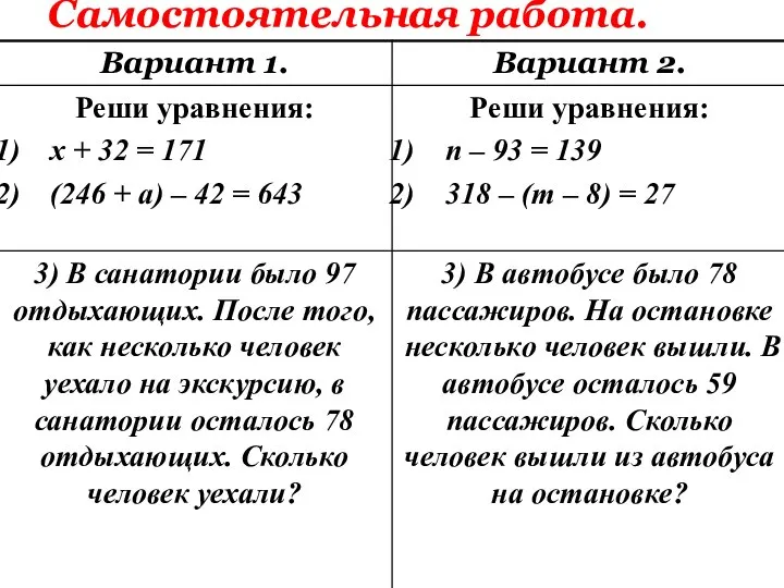 Самостоятельная работа.