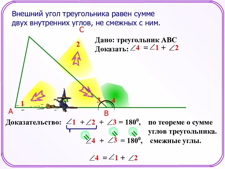 + = 1800, смежные углы. Доказательство: + + = 1800, по