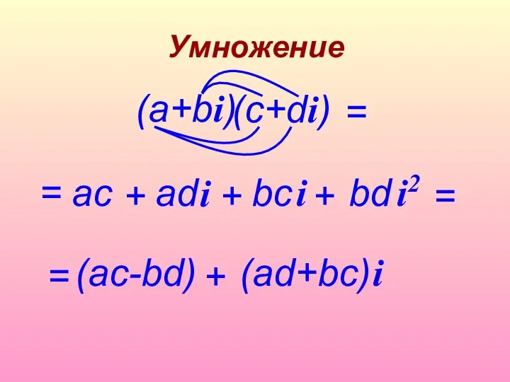 Умножение (c+di) = ac bс i = + + + аd