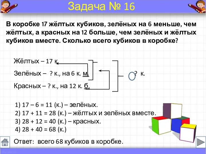 Жёлтых – 17 к. Зелёных – ? к., на 6 к.