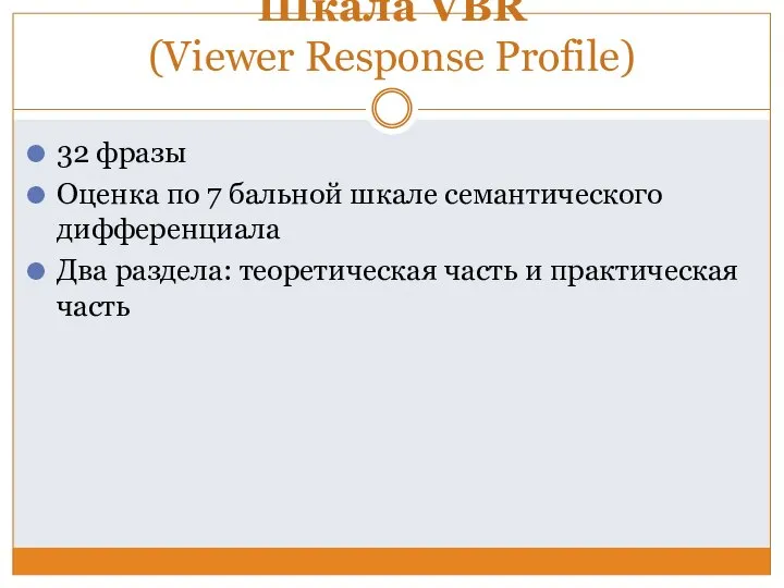 Шкала VBR (Viewer Response Profile) 32 фразы Оценка по 7 бальной