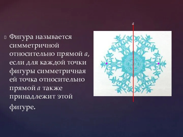 Фигура называется симметричной относительно прямой a, если для каждой точки фигуры