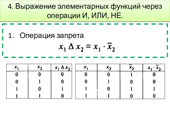 4. Выражение элементарных функций через операции И, ИЛИ, НЕ. Операция запрета