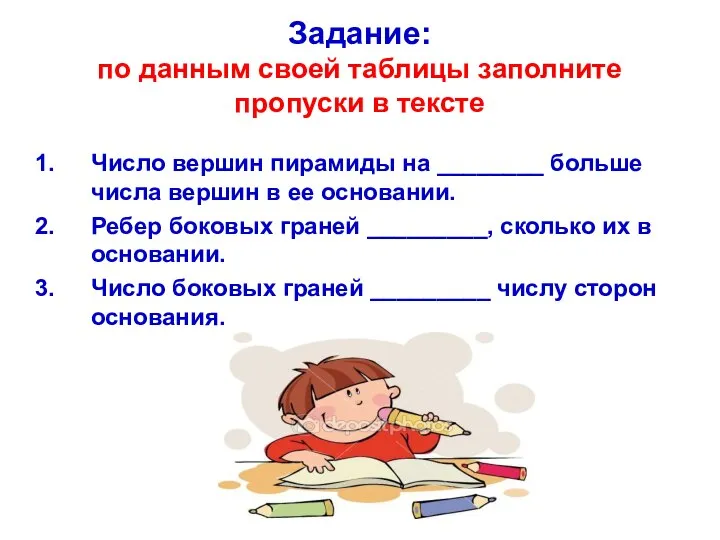 Задание: по данным своей таблицы заполните пропуски в тексте Число вершин