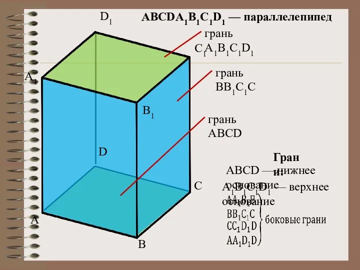 A D C B A1 D1 C1 B1 грань A1B1C1D1 грань