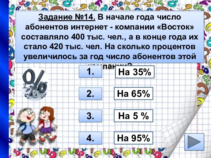 Задание №14. В начале года число абонентов интернет - компании «Восток»