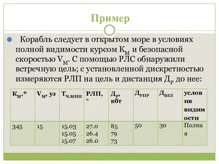 Корабль следует в открытом море в условиях полной видимости курсом КМ