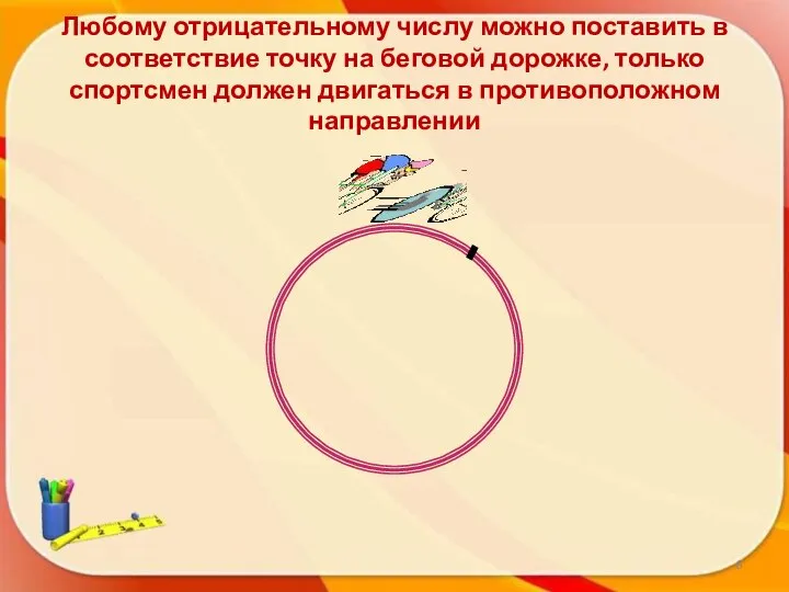 Любому отрицательному числу можно поставить в соответствие точку на беговой дорожке,