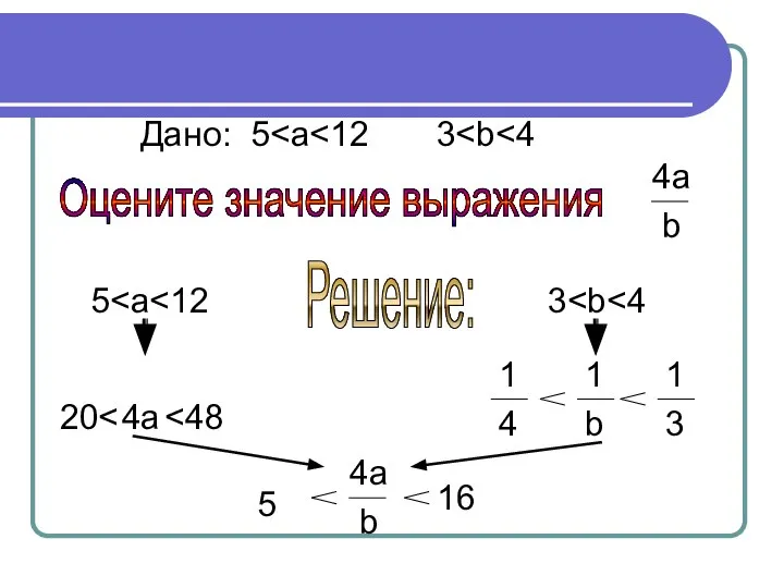 Дано: 5 Оцените значение выражения 4a b 5 Решение: 3 4a