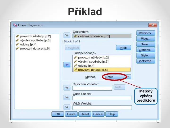 Příklad Metody výběru prediktorů