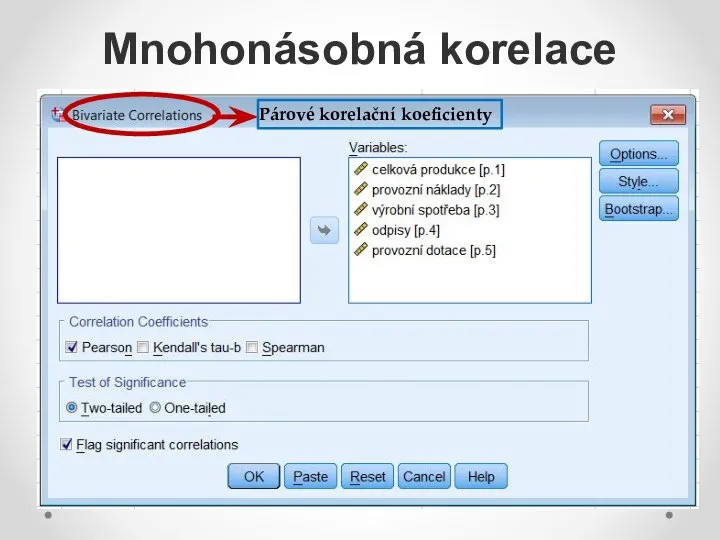 Mnohonásobná korelace Párové korelační koeficienty