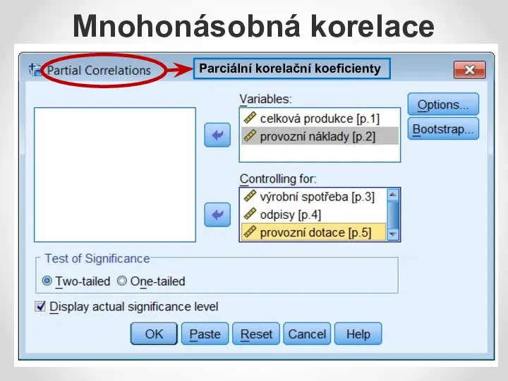 Mnohonásobná korelace Parciální korelační koeficienty