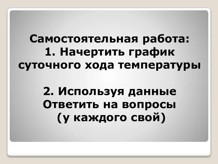 Самостоятельная работа: 1. Начертить график суточного хода температуры 2. Используя данные