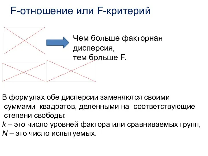 F-отношение или F-критерий В формулах обе дисперсии заменяются своими суммами квадратов,