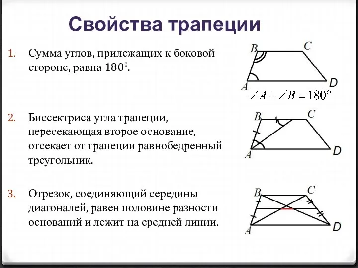 Сумма углов, прилежащих к боковой стороне, равна 180⁰. Биссектриса угла трапеции,