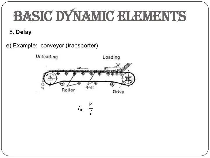 Basic dynamic elements 8. Delay e) Example: conveyor (transporter)