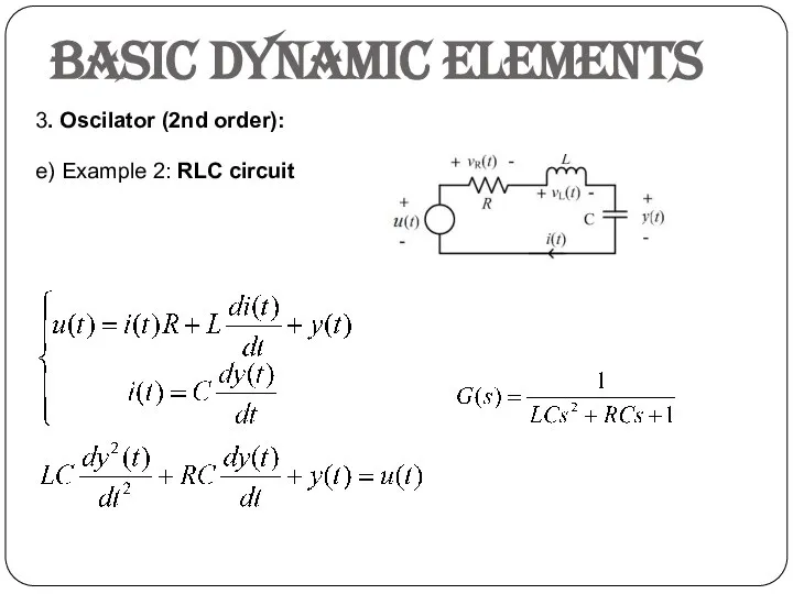 Basic dynamic elements 3. Oscilator (2nd order): e) Example 2: RLC circuit