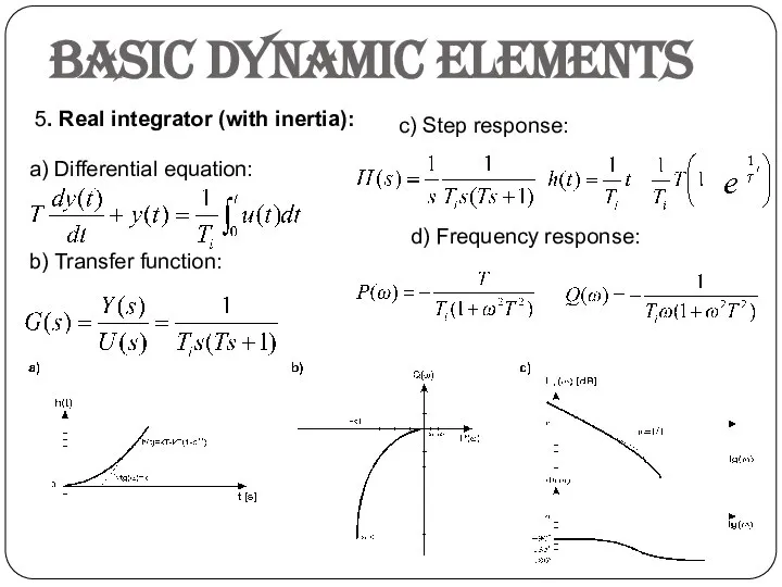 Basic dynamic elements 5. Real integrator (with inertia): a) Differential equation:
