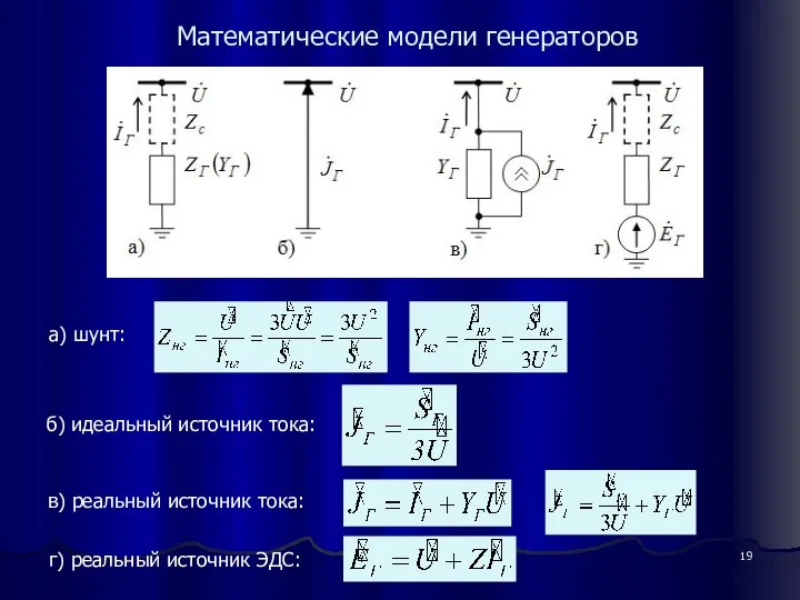 а) шунт: б) идеальный источник тока: в) реальный источник тока: г)