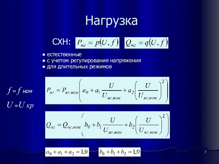 Нагрузка СХН: естественные с учетом регулирования напряжения для длительных режимов f